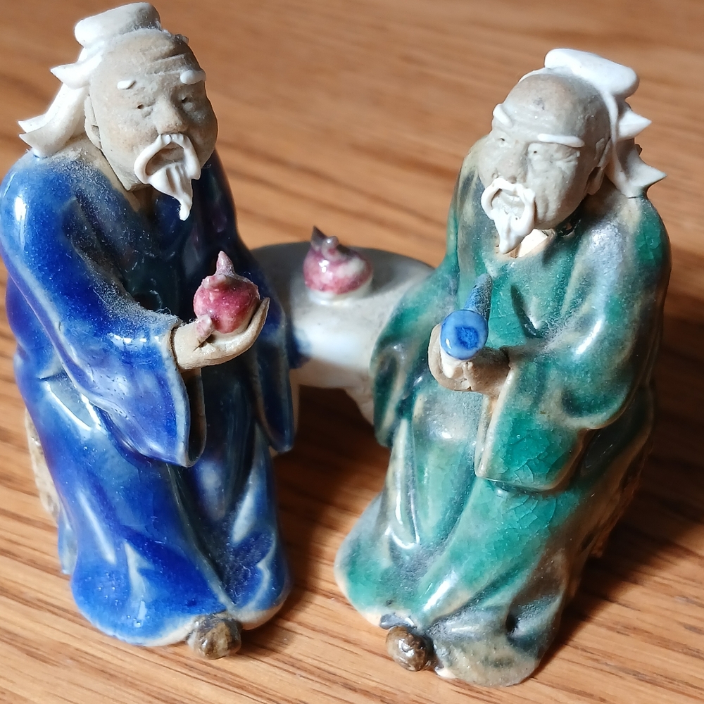Vintage Wiseman Shiwan Asian Mudmen Glazed Figures